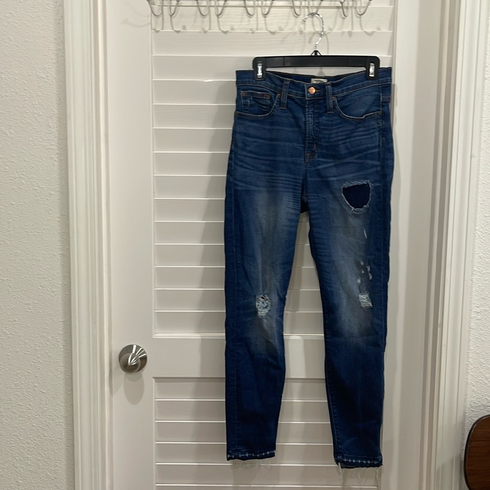 JCrew distress patch jeans high rise toothpick excellent condition